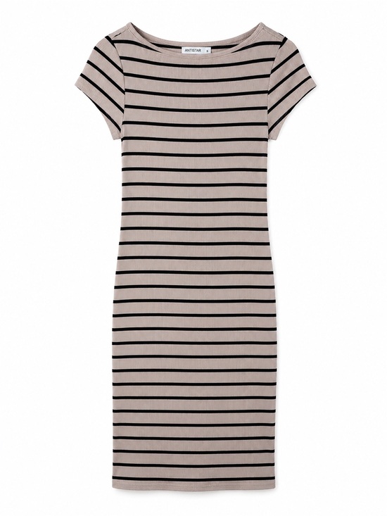 T.J.Maxx Dresses & Skirts - T.J.Maxx Beige and Black Striped Short Sleeve Midi Dress